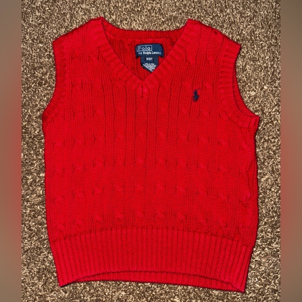 3t Ralph Lauren Red Cable Knit Vest